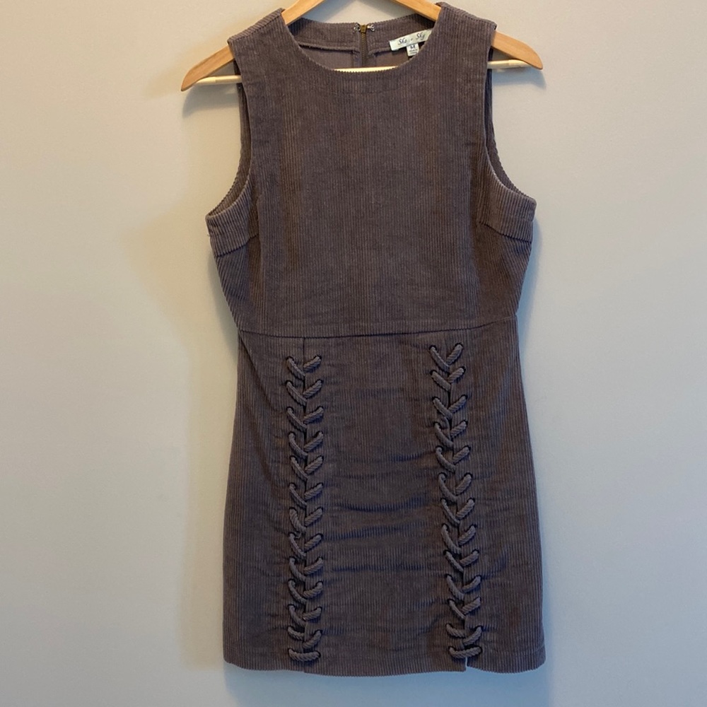 She + Sky Purple Corduroy Lace Skirt Mini Dress